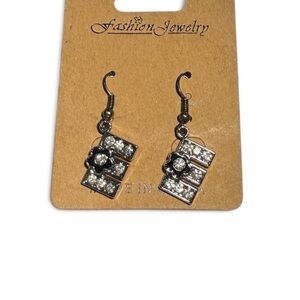 Black Flower “E” Initial Dangle Earrings